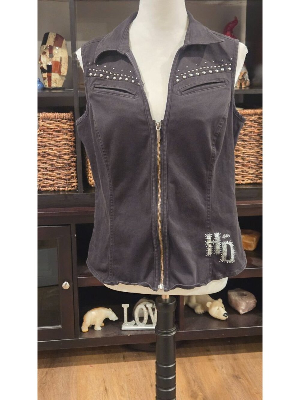 Harley-Davidson Studded Rhinestone Eagle Denim Vest XL Bling